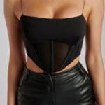 ROPA0025 Crop top negro tipo corset en V ropa mayorista fabricantes